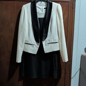 Candie's Elegant Cream and Black Blazer With Black/Cream Straight Dress.